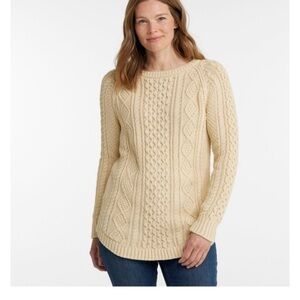 LL Bean Signature Cotton Chunky Cable Knit Fisherman Sweater, Size Medium